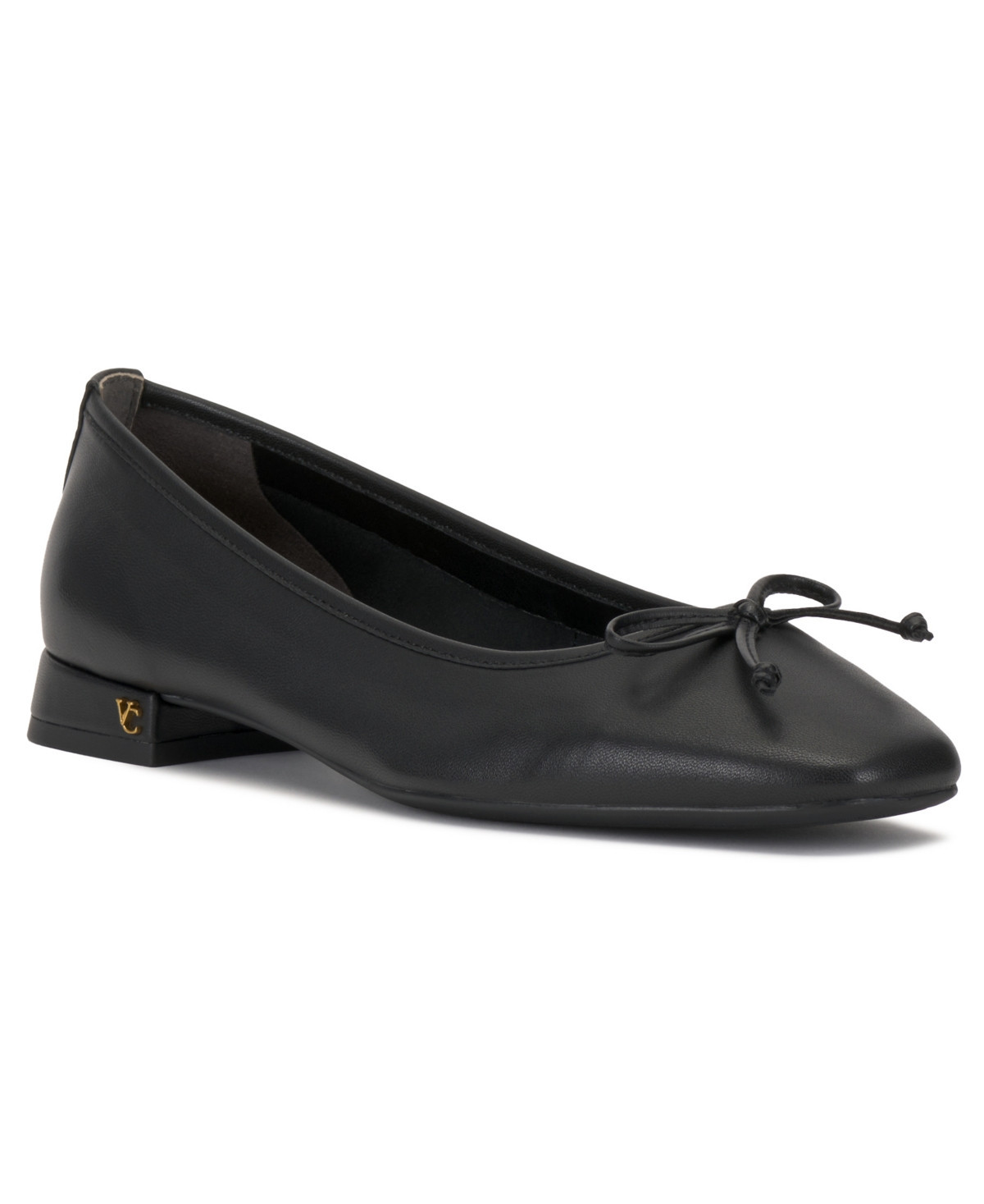 Vince Camuto Women's Jenlea Almond-Toe Block-Heel Bow Ballet Pumps - Black Leather | Macy's