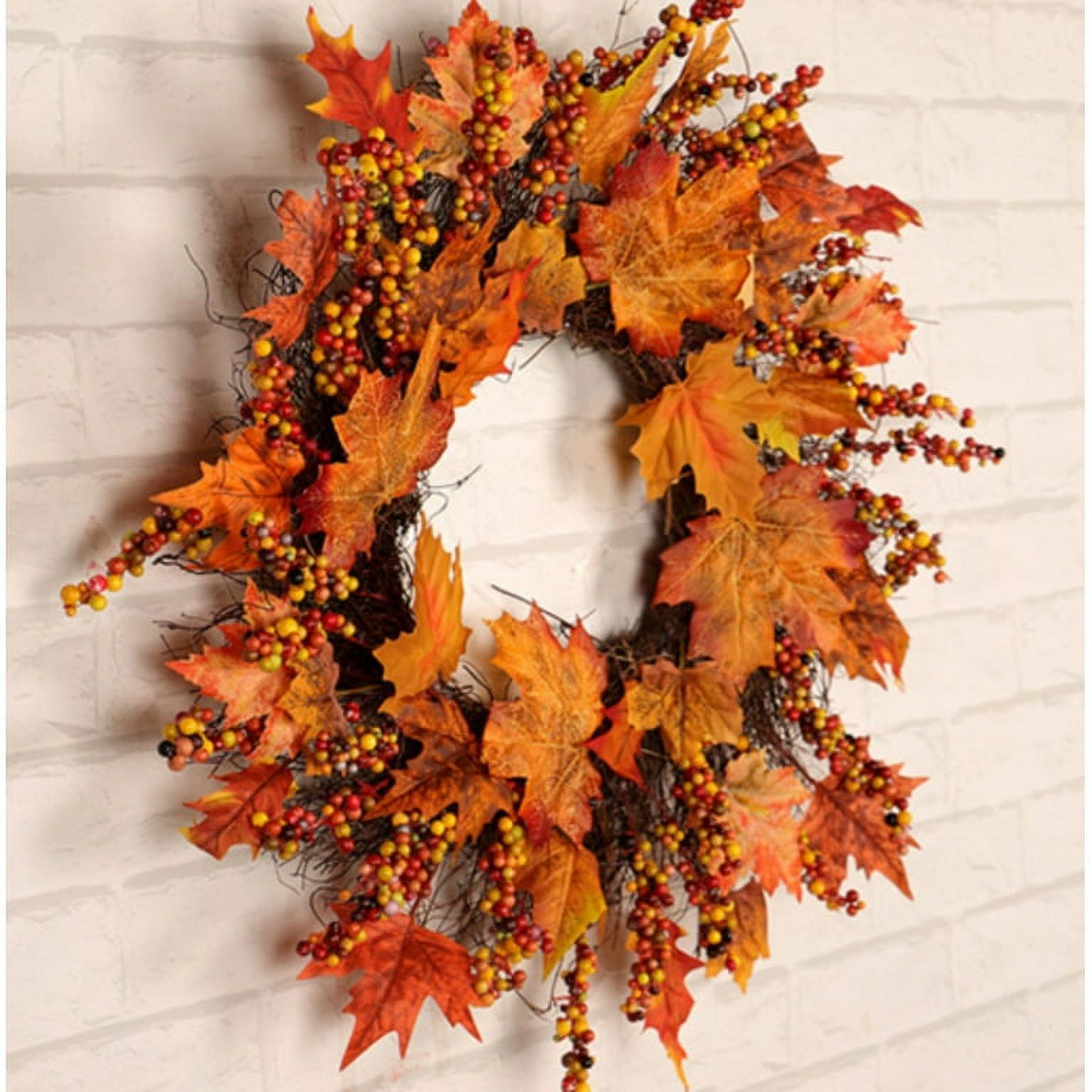 Hopet 18 Inch Fall Wreath for Front Door, Fall Wreath with Wooden Maple Leaves, Gold and Red Foli... | Walmart (US)