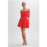 Lydia Off Shoulder Knit Mini Dress - Red | MESHKI US