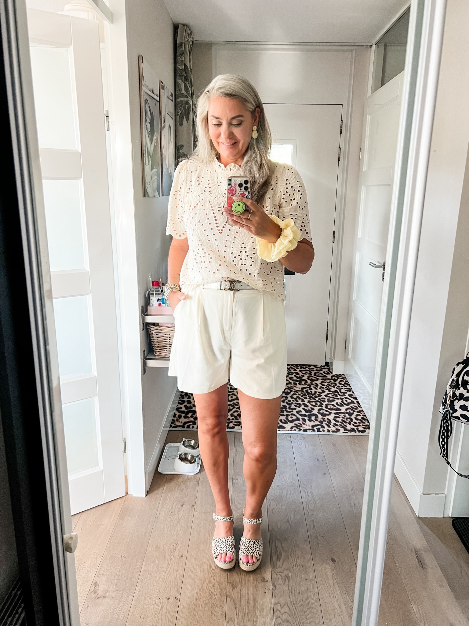 Ootd - Monday. Monochrome butter yellow in broderie lace top (ly) and linnen shorts. Oversized yellow scrunchie and platform wedges (really old). 



#LTKsummer #LTKnederlands #LTKeurope