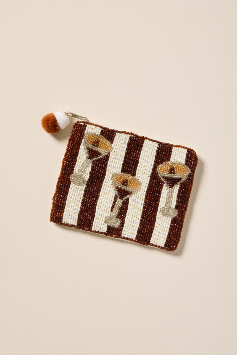 Espresso Martini Striped Beaded Pouch | Francesca's
