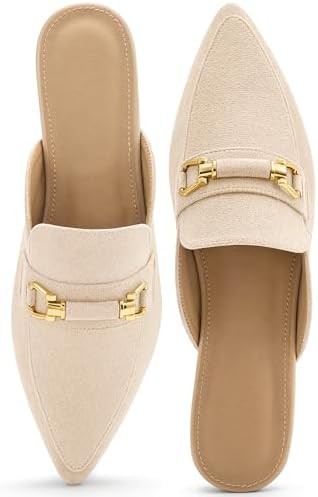 Womens Mules Buckle Flats: Classic Suede Slip On Shoes Dressy Pointed Toe Backless Loafers for Bu... | Amazon (US)
