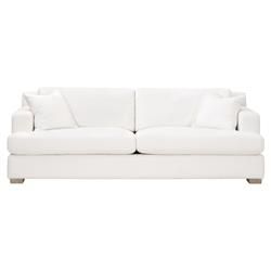 Nicole Modern Classic White Boucle Performance Grey Oak Wood Cushion Back Sofa - 92"W | Kathy Kuo Home