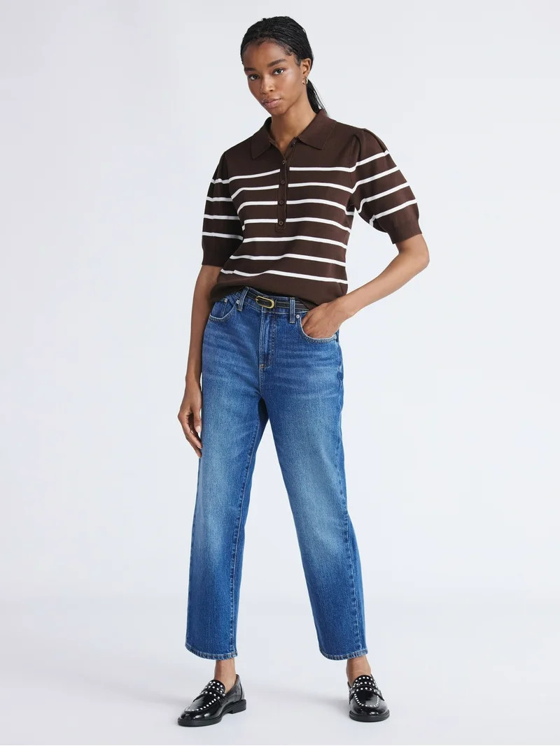 Free Assembly Women's Collared Sweater Tee with Puff Sleeves, Lightweight, Sizes XS-XXL - Walmart... | Walmart (US)