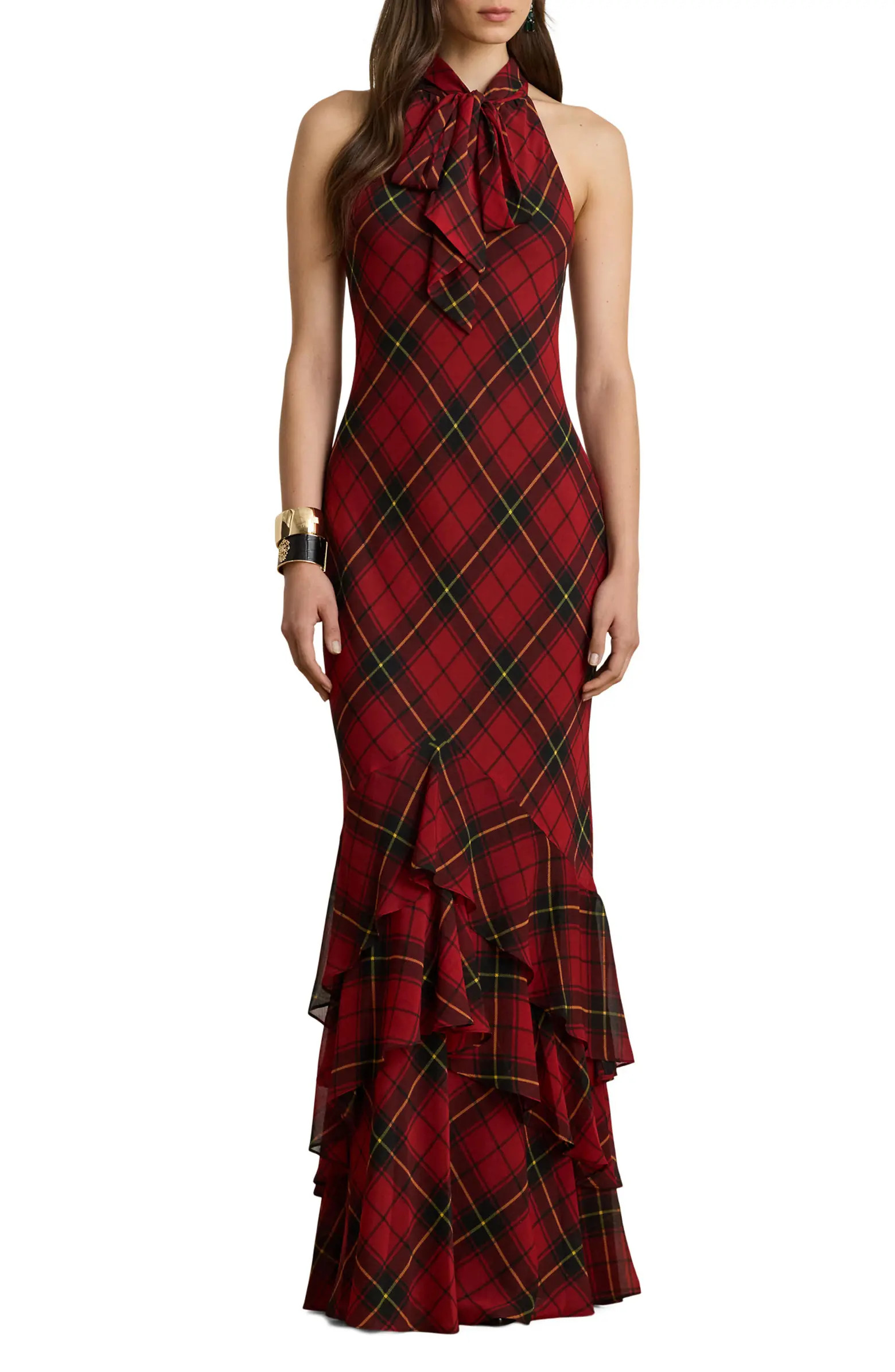 Plaid Ruffle Detail Gown | Nordstrom