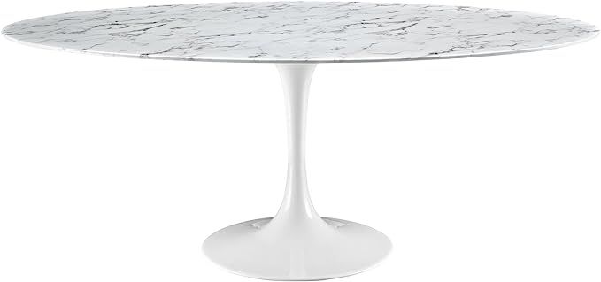 Modway Lippa 78" Oval-Shaped Mid-Century Modern Dining Table with Artificial Marble Top and White... | Amazon (US)