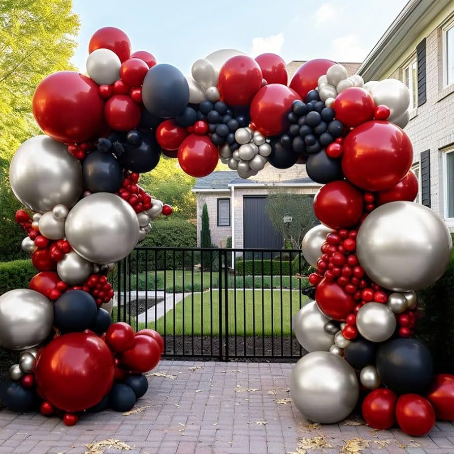 Black Red Silver Balloon Garland Double Stuffed Red Black Balloons Different Sizes Dark Red Latex... | Amazon (US)