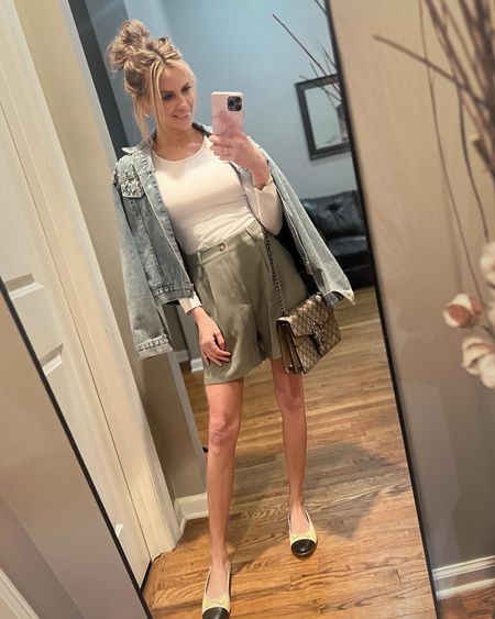 Chic & comfy spring look! Bag, Shorts, denim jacket, and bodysuit are all from Amazon. Ballet slippers are from Target. I got my typical 6.5 and they fit great! So comfy 

#LTKSpringSale #LTKstyletip #LTKSeasonal