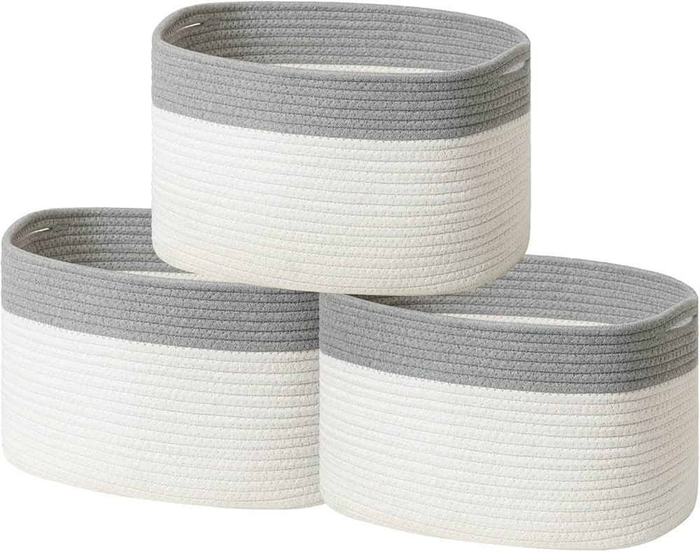 UBBCARE Set of 3 Cotton Rope Storage Baskets for shelves-15 in x 10 in x 9 in, Foldable Woven Sto... | Amazon (US)