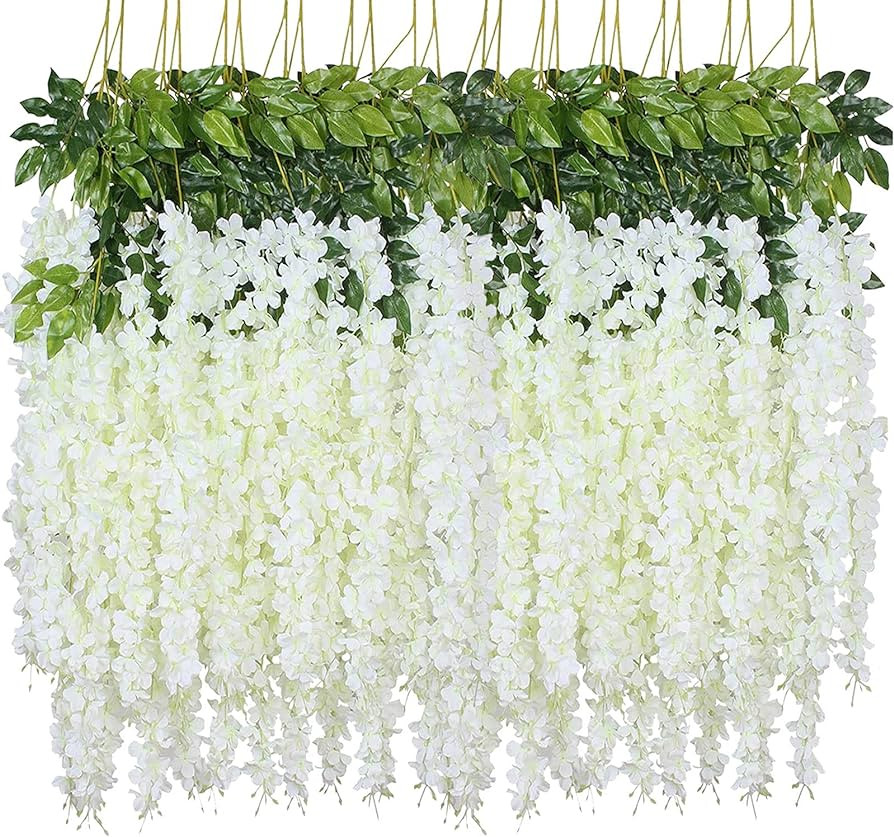 WEISPARK Fake Hanging Flowers - 12 Pieces 3.75 Feet/Piece Artificial Wisteria Vine Ratta Hanging ... | Amazon (US)