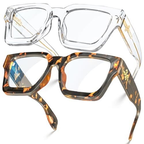 VISOONE 2 Pack Blue Light Blocking Glasses Rectangle Frame and Chic Preppy Look for Women Men RIVER | Amazon (US)