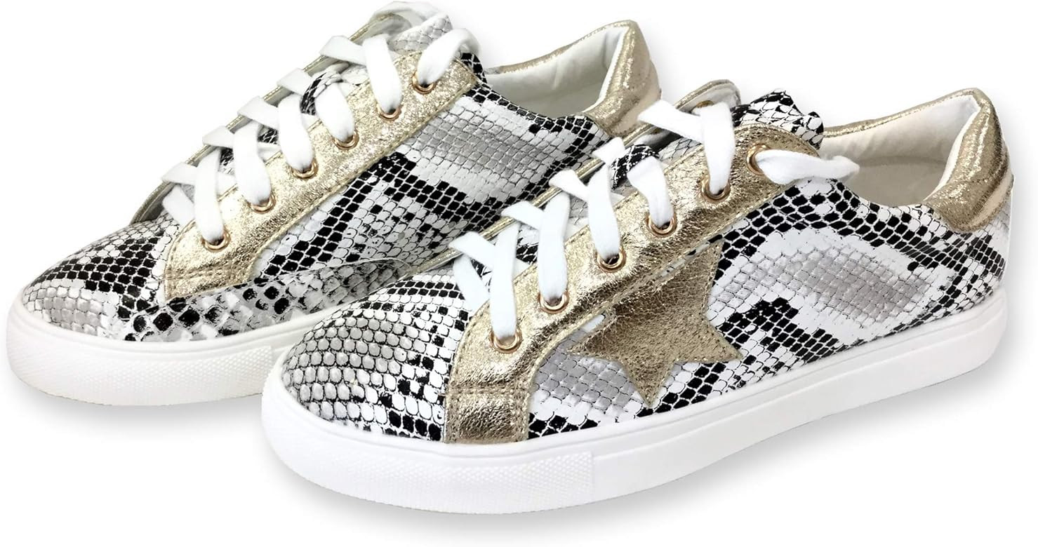 Women Classic Two Tone Star Lace up Fashion Sneakers-Half Size Small | Amazon (US)