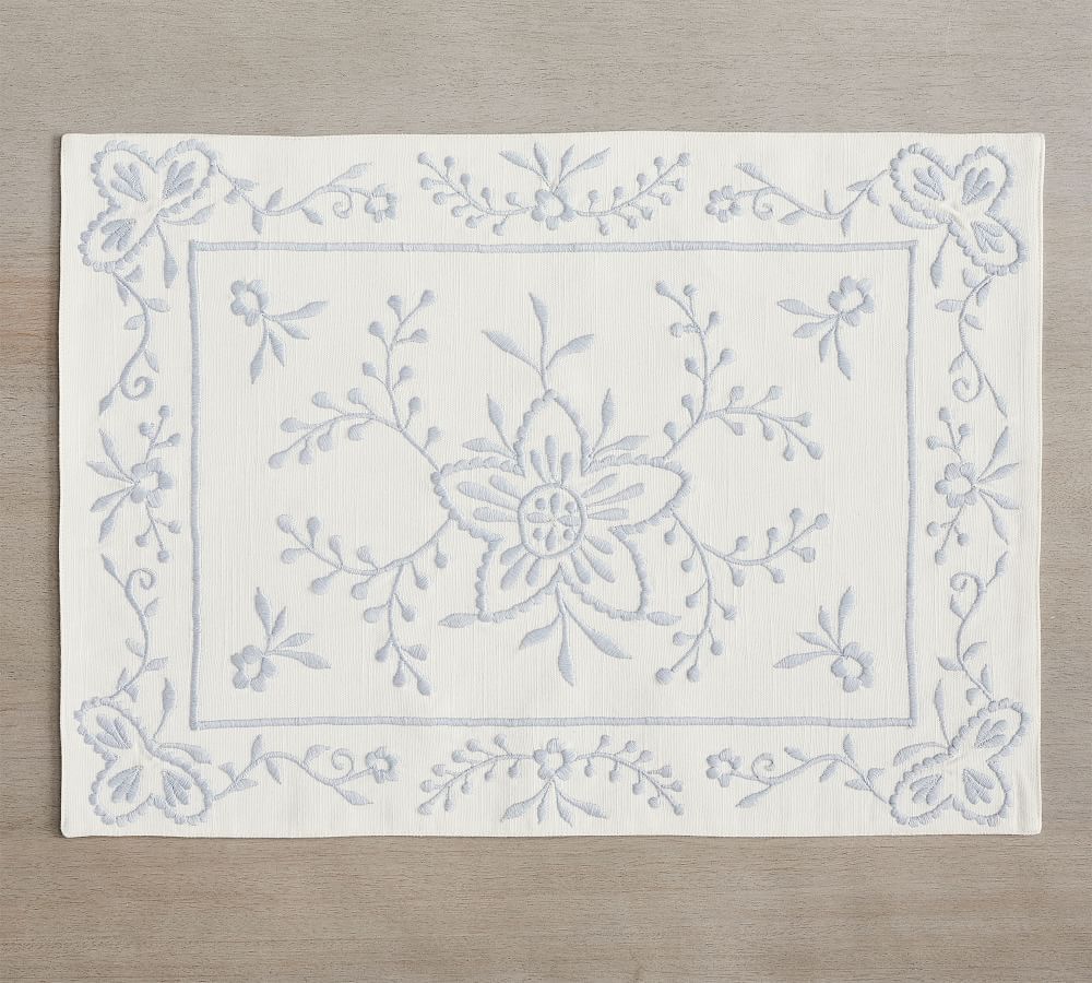 Chambray Floral Embroidered Placemats, Set of 4 | Pottery Barn (US)