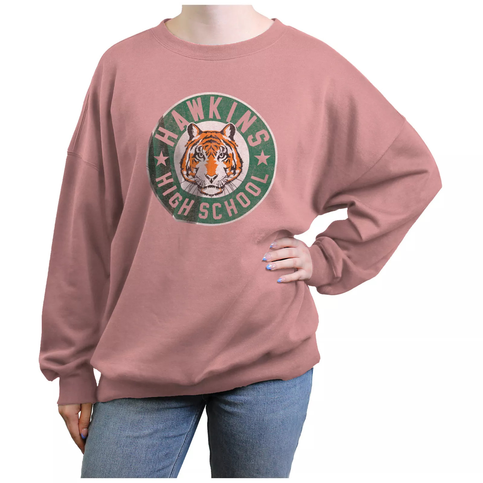 Juniors' Stranger Things Hawkins High School Emblem Graphic Fleece, Girl's, Size: Medium, Desert Pink | Kohl's