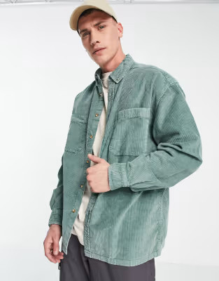 ASOS DESIGN 90s oversized cord shirt in vintage washed green | ASOS (Global)