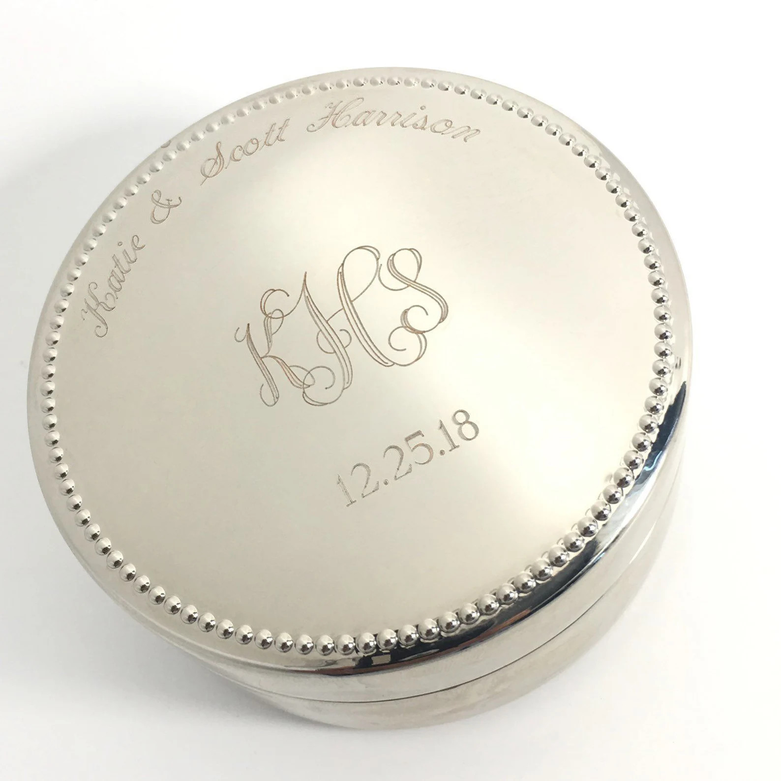 Personalized Round Jewelry box - Engraved with monogram logo and text modern round design for wed... | Etsy (Global)