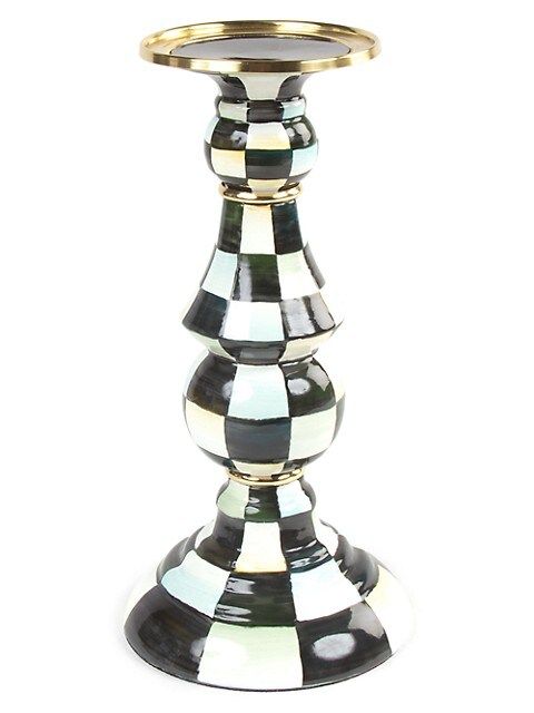 MacKenzie-Childs Courtly Check Enamel Pillar Candlestick - Large | Saks Fifth Avenue