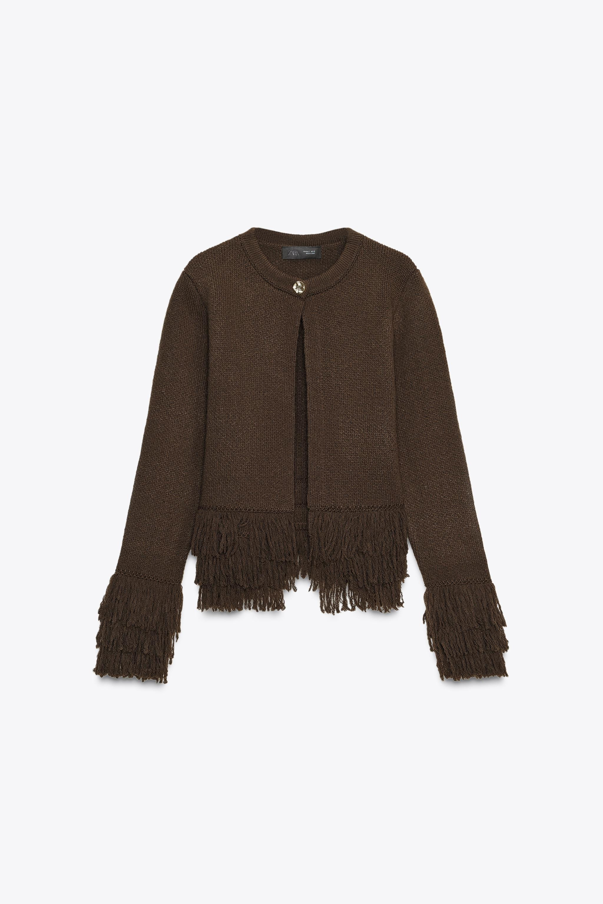 FRINGED BUTTON KNIT CARDIGAN | Zara US