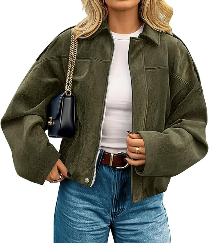 Womens Faux Suede Jackets Fall Fashion Outfits Coat Winter Clothes Open Front Cropped Jacket | Amazon (US)