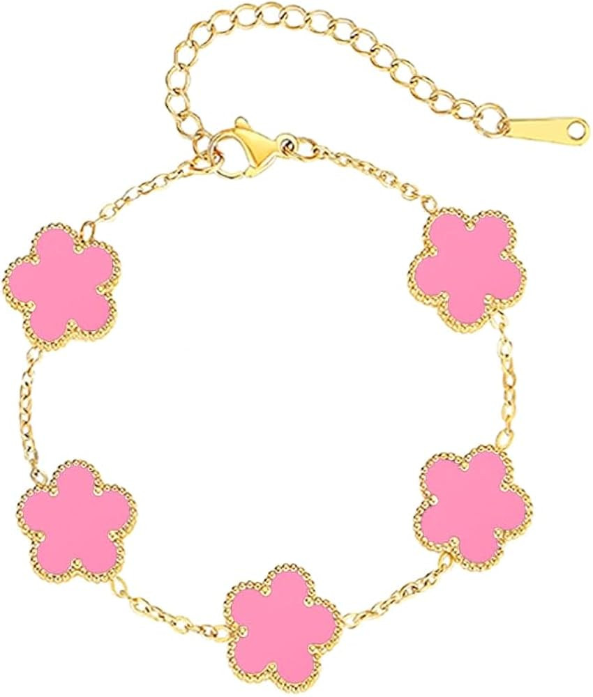 18K gold-plate Five Leaf Grass Bracelet Link Bracelets Four Leaf Clover Bracelet Lucky Bracelets ... | Amazon (US)
