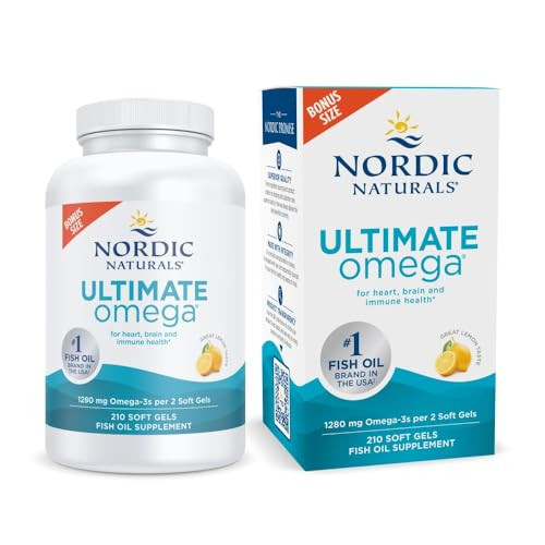 Nordic Naturals Ultimate Omega, Lemon Flavor - 210 Soft Gels - 1280 mg Omega-3 - High-Potency Fish Oil with EPA & DHA - Promotes Brain & Heart Health - Non-GMO - 105 Servings | Amazon (US)