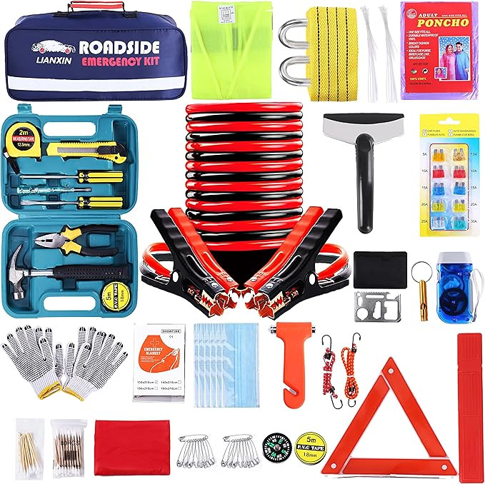 LIANXIN Roadside Assistance Emergency Kit - Car Emergency Kit with Jumper Cables (Upgraded) Emerg... | Amazon (US)