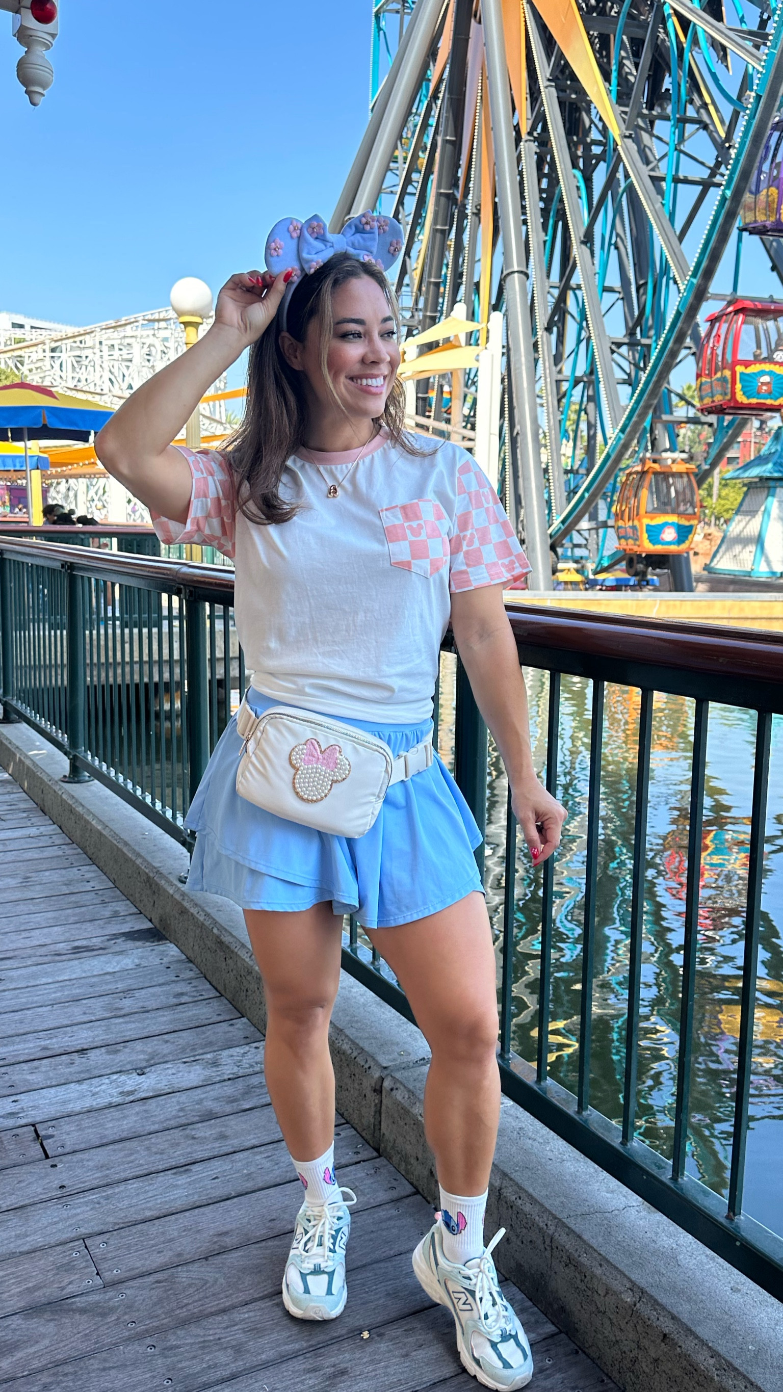 #disneyootd checkered// tennis skirt// pastel // new balance // flowers // ears 