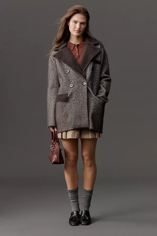 Chevron Knit Double-Breasted Blazer Jacket | Anthropologie (US)