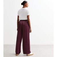 Burgundy Side Stripe Satin Wide Leg Trousers New Look | New Look (UK)