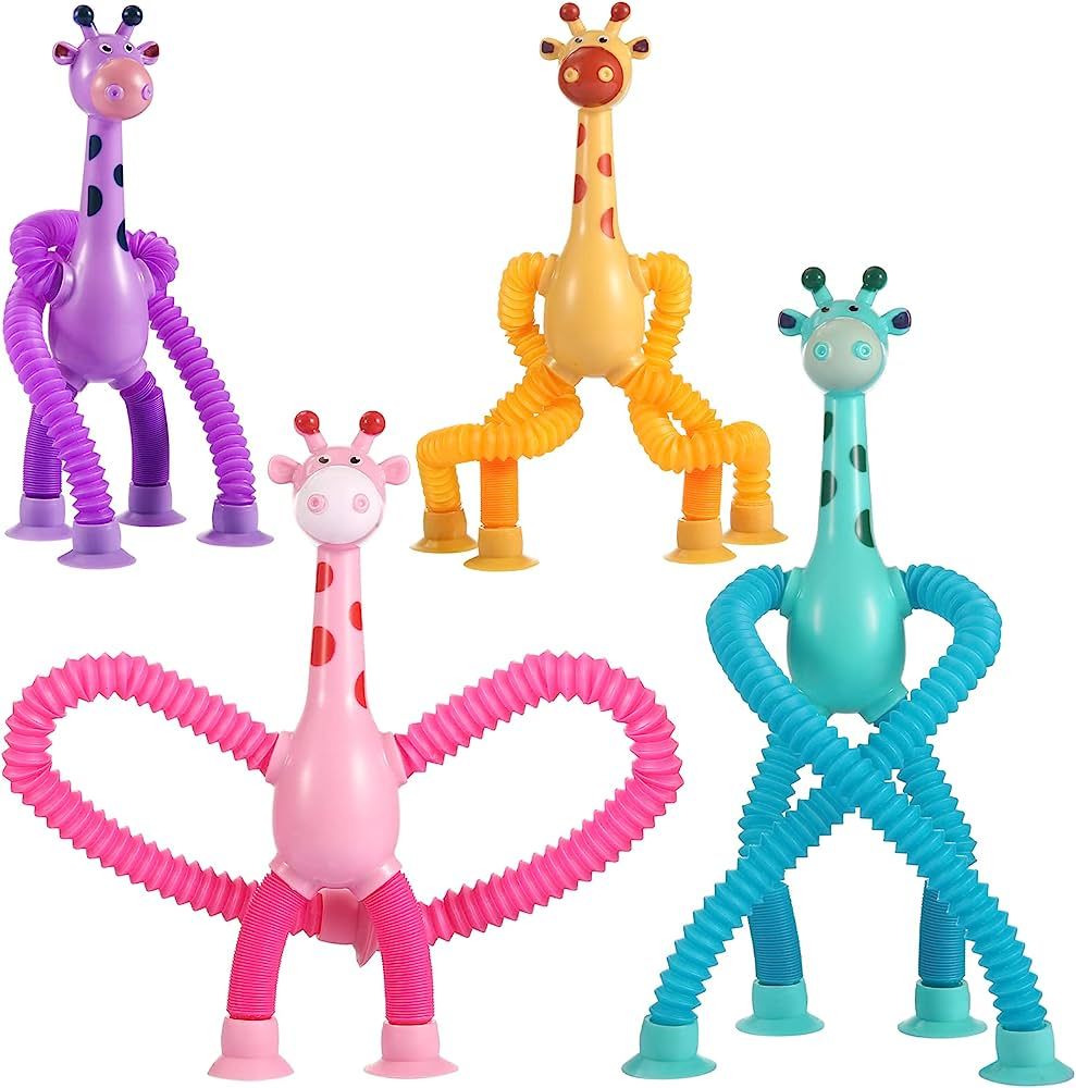 4 Pack Telescopic Suction Cup Giraffe Toy, Sensory Tubes for Toddler, Fidget Toys for 3 4 5 6 7 8... | Amazon (US)