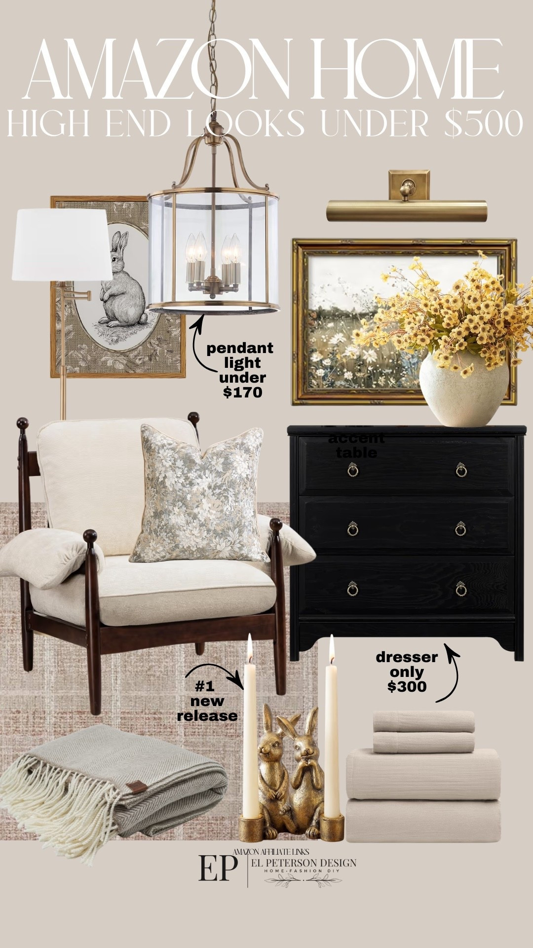 Amazon Home
Artwork
Picture light
Dresser
Accent Chair
Table lamp
Pendant light
Vase
Stem
Artwork
Throw pillow 


#LTKHome