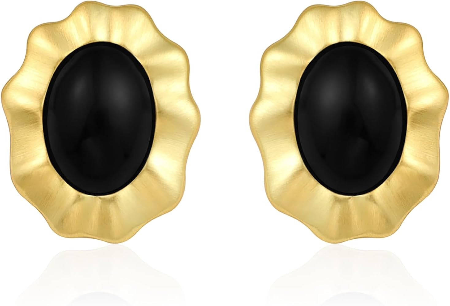 Big Chunky Gold Earrings for Women, Trendy Vintage 14K Gold Plated Black Cubic Zirconia Enamel St... | Amazon (US)