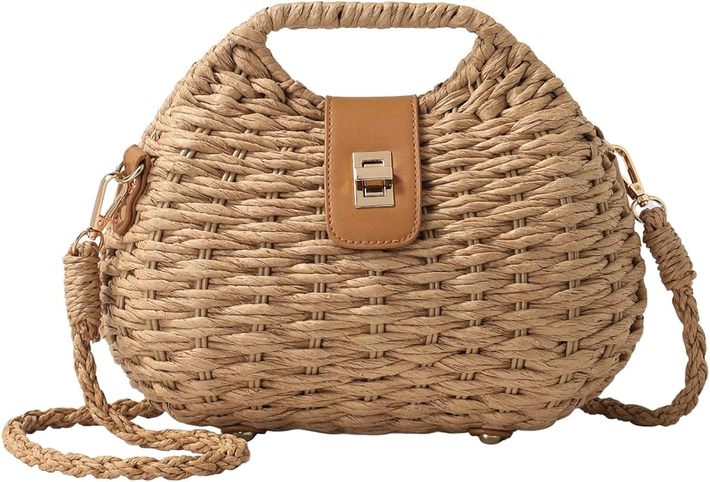 Straw Crossbody Bag for Women, Summer Beach Boho Handwoven Purse with Adjustable Strap, Lightweig... | Amazon (US)
