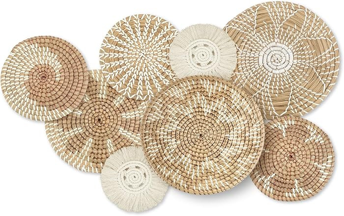 Xuhal Set of 8 Hanging Woven Wall Basket Handmade Decorative Rustic Boho Basket Decor Handcrafted... | Amazon (US)