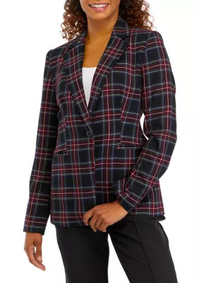 T TAHARI Women's Notch Lapel Plaid Printed Blazer | Belk
