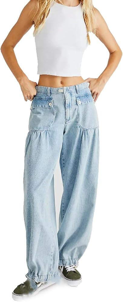 S-SNAIL-OO Lotus Tube Jeans, Freelady Lotus Jeans Barrel Jeans Women, Loose Fitting Mid High Wais... | Amazon (US)