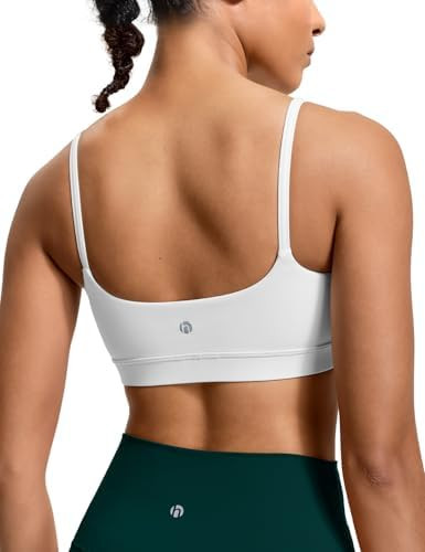 HeyNuts Womens Scoop Neck Sports Bra, Spaghetti Thin Strap U Back Camisole Yoga Tops Padded with ... | Amazon (US)