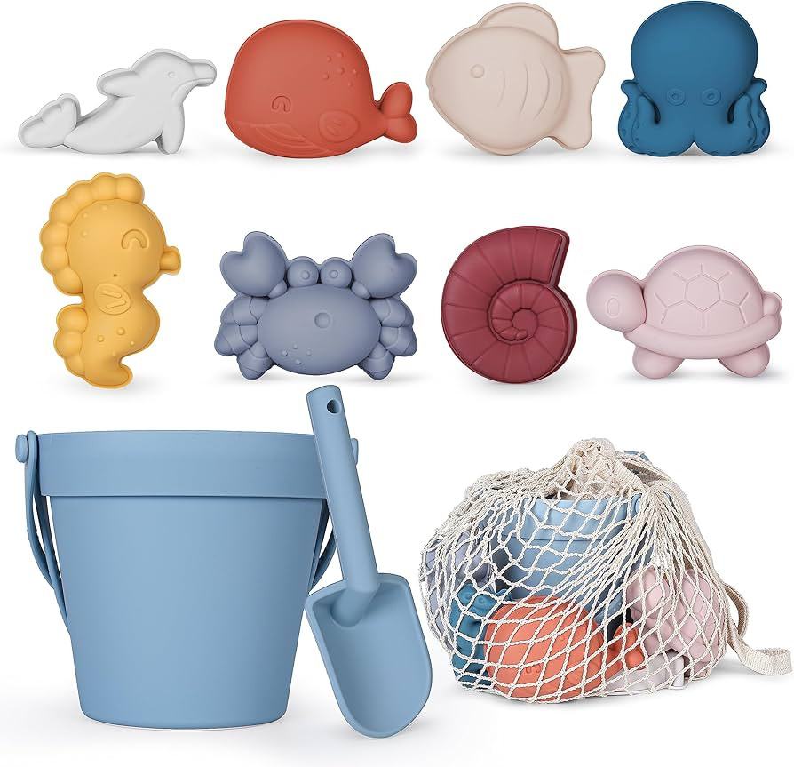 MarcZero 11Pcs Silicone Beach Toys,Modern Baby Beach Toys,Travel Friendly Beach Set,Silicone Buck... | Amazon (US)