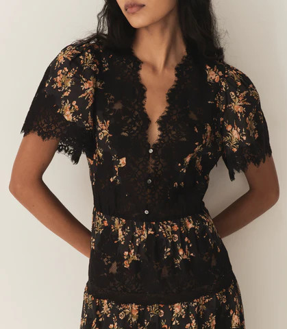 DÄ?EN Graciella Dress -- Foxglove Floral - Size - L Print Floral Print Fitted Prairie Vintage-inspired Effortless | DOEN