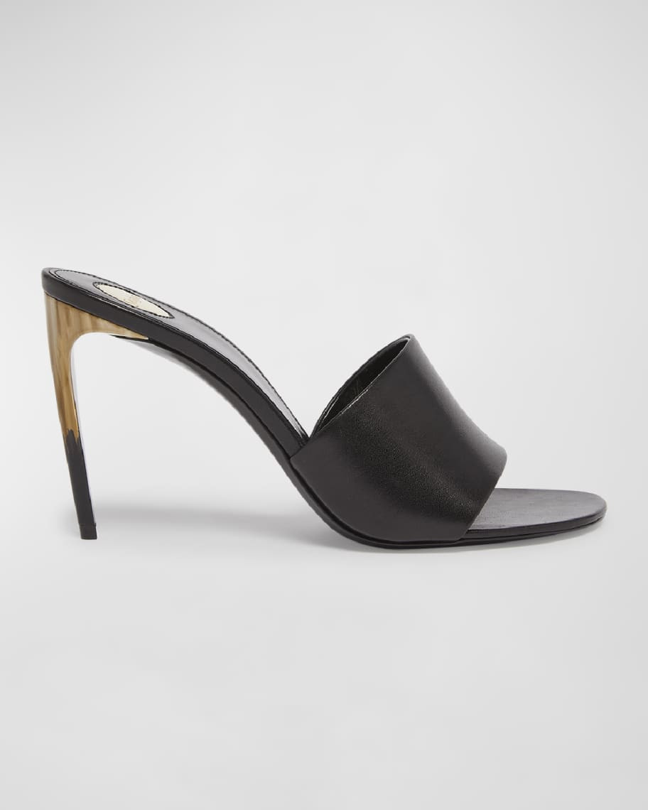 Saint Laurent Lodge Leather Stiletto Mule Sandals | Neiman Marcus