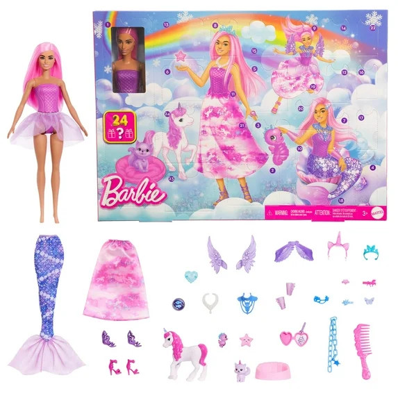 Barbie 2025 Advent Calendar with Fashion Doll & 24 Surprise Toy Accessories Including Unicorn & P... | Walmart (US)