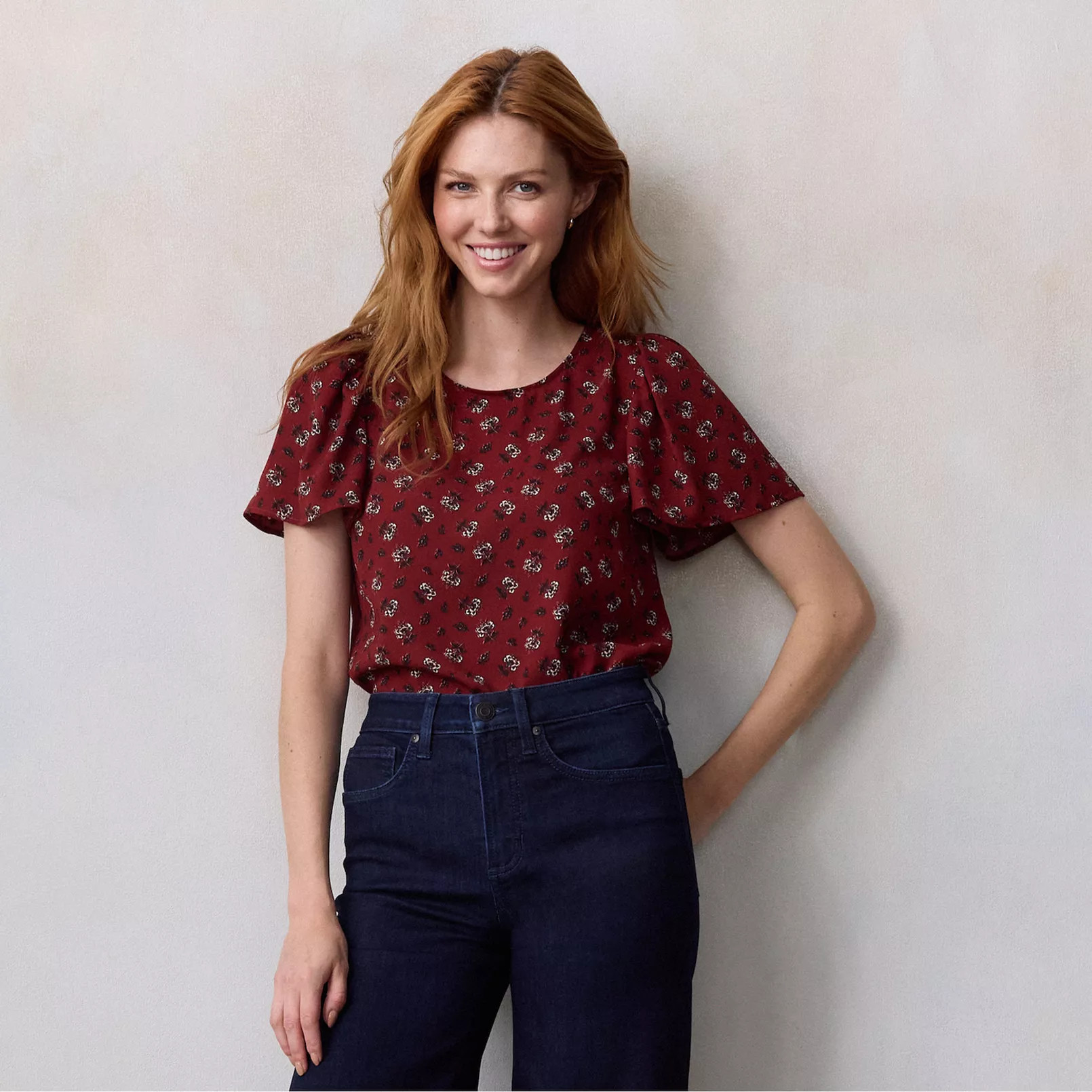 Petite LC Lauren Conrad Flutter Sleeve Woven Top | Kohl's