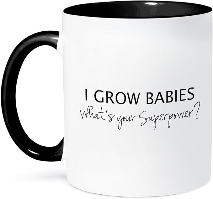 3dRose I Grow Babies-What's Your Superpower-Pregnant Mom Pregnancy Humor Two Tone Mug, 11 oz, Bla... | Amazon (US)