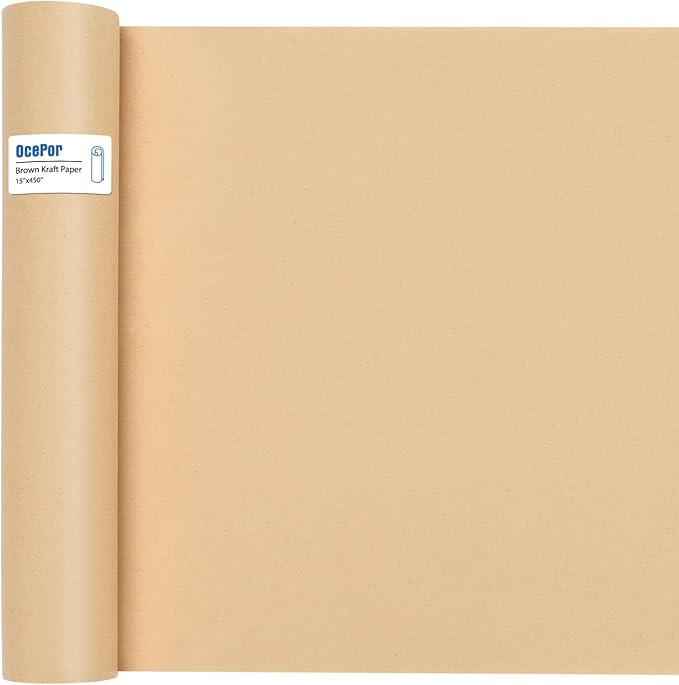 OcePor Brown Paper Roll 15"×450", Craft Paper, Kraft Paper Roll, Wrapping Paper, Packing Paper f... | Amazon (US)