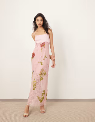 ARRANGE botanical embellished contrast bodice column maxi dress in pink | ASOS | ASOS (Global)