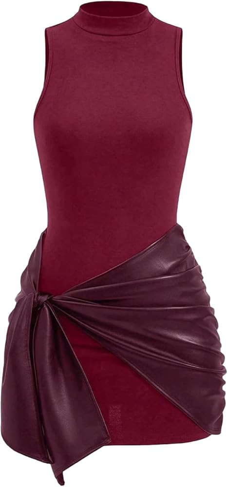 MakeMeChic Women's Tank Dress Sleeveless Party Cami Mini Dresses with Leather Ruched Wrap Cover U... | Amazon (US)