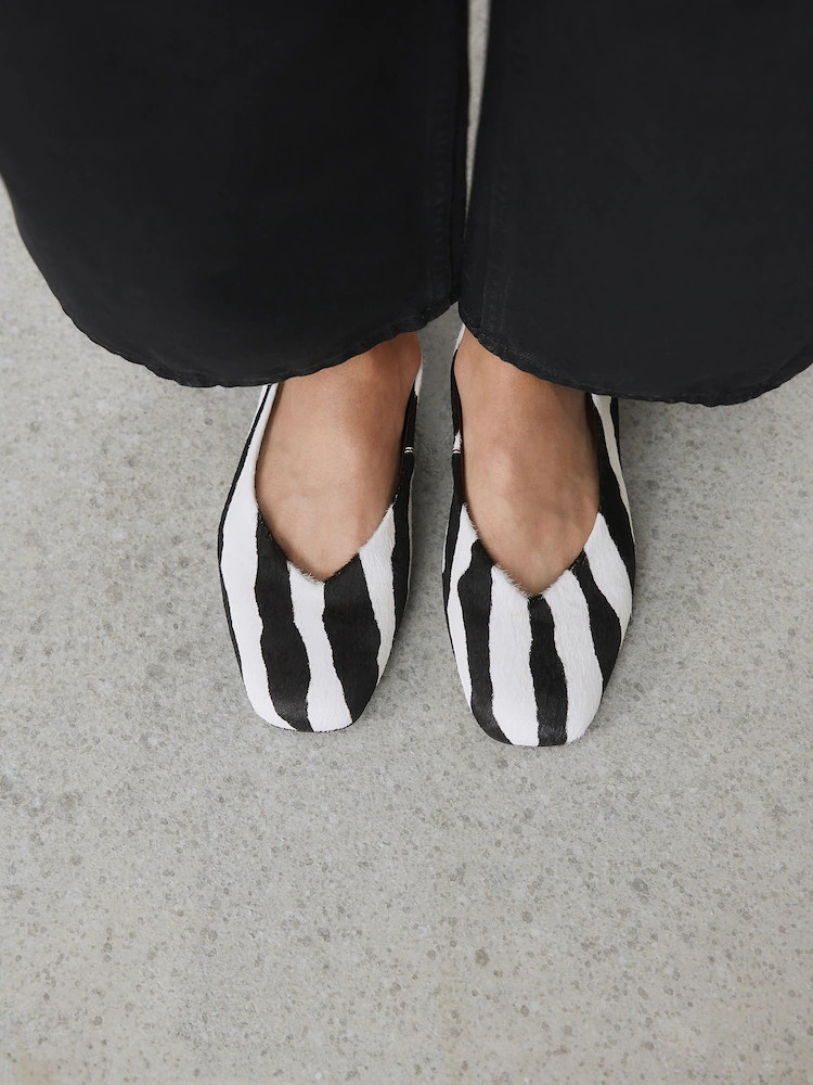 Zebra Forever Comfort\u00ae Leather Square Toe Ballerina Flats | Next US