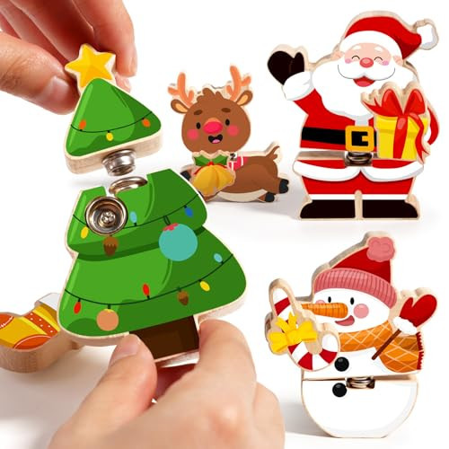 HUZU Christmas Snap Together Building Blocks Toy, Santa, Reindeer, Snowman, Christmas Tree Take Apart Characters, 3 4 5 6 7 8 Years Old Kids Wooden Puzzle, STEM Fine Motor Skill Christmas | Amazon (US)
