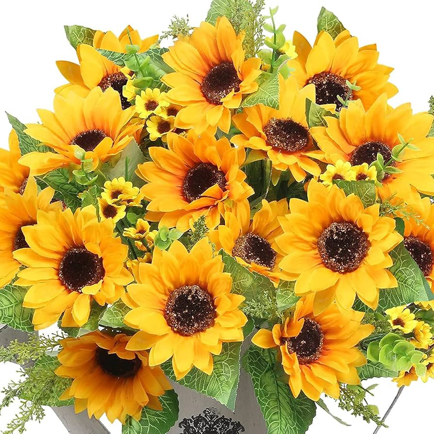 AmyHomie Artificial Sunflower Bouquets,2 Bunches Fake Wildflowers for Baby Shower Home Wedding Sp... | Amazon (US)