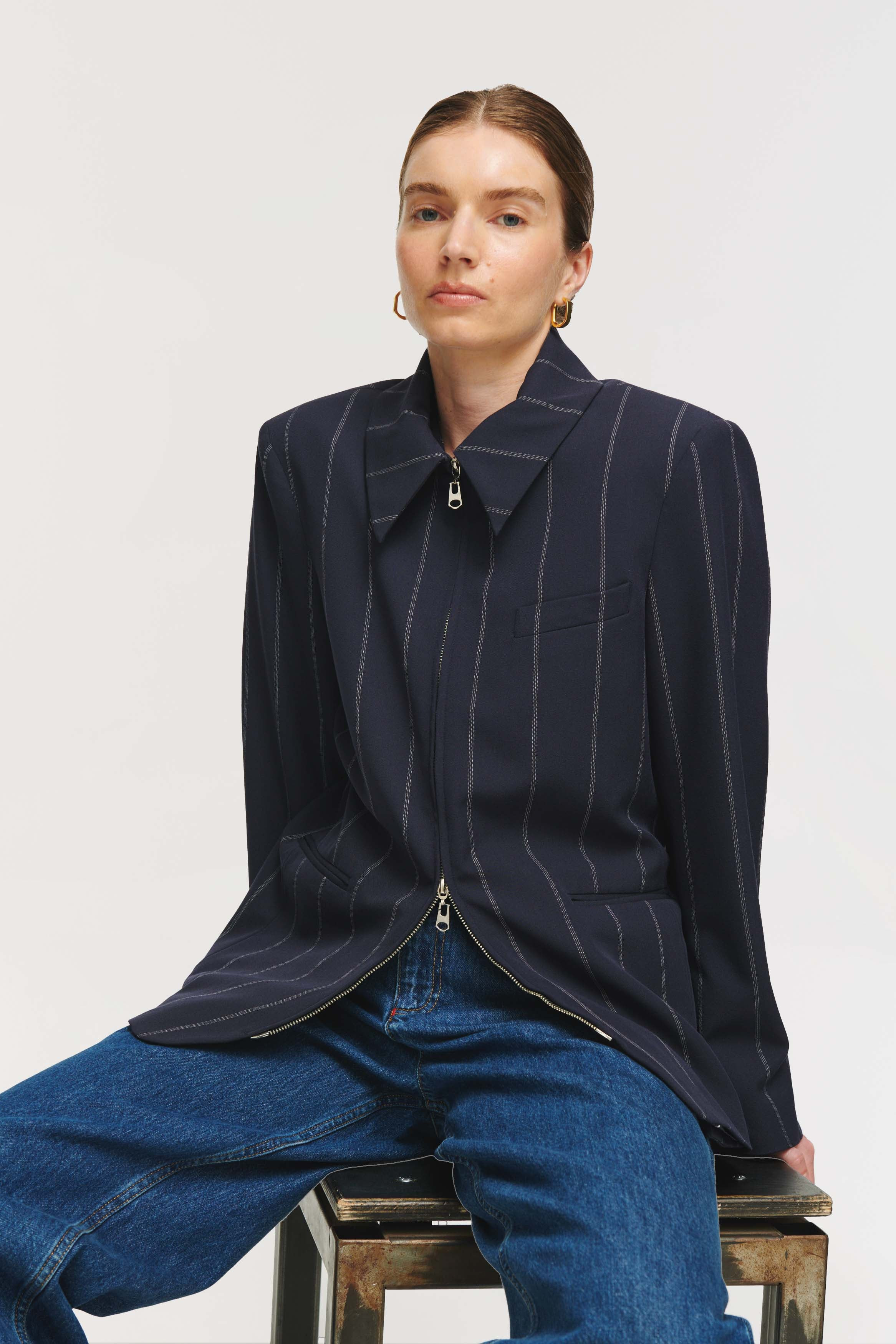 Raykeil | Zip Jacket in Navy Stripe | ALIGNE | Aligne UK